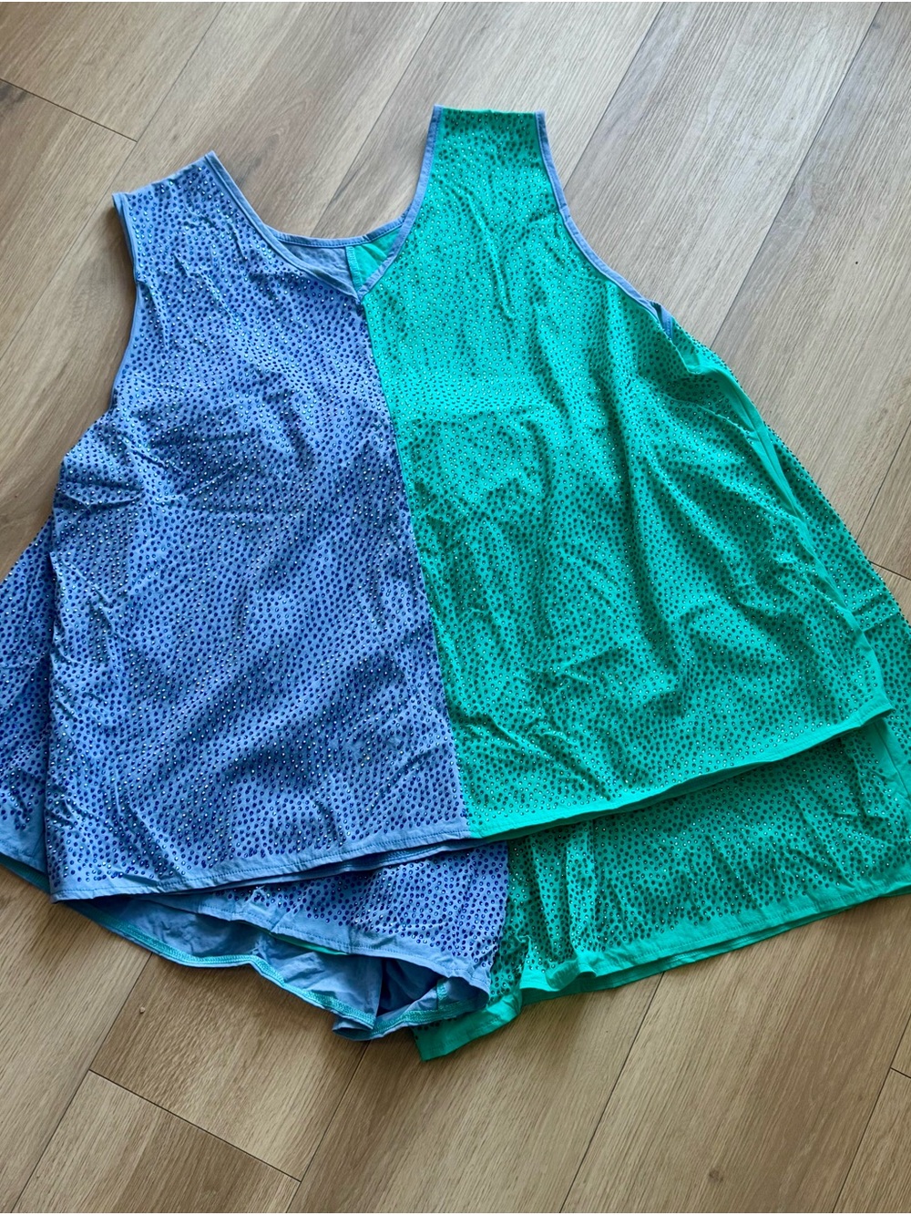 QUEEN OF SPARKLES Blue and Green Sequin Tank Top and Shorts